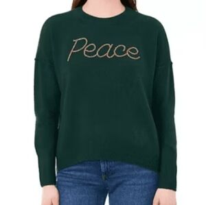 Vince Camuto Womens XL Peace Holiday Sweater Green Gold Crew Neck Pullover J Bin